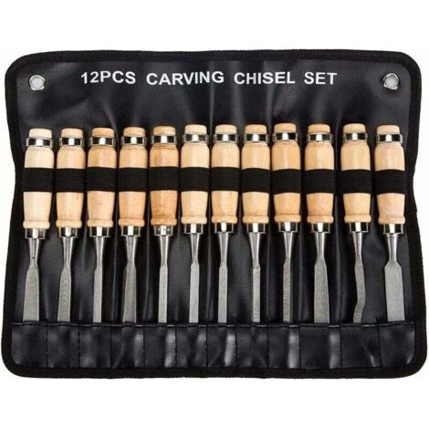 Alovez – Set Mit 12 Holzmeißeln Aus Kohlenstoffstahl – Scharfe Klingen Zum Holzschnitzen – Inklusive Tragetasche