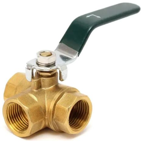 Feststehendes 3-wege-kugelventil Aus Messing Mit 1/2"-l-anschlussgewinde. Nenndruck 1,6 Mpa. Für Wasser, Öl Und Dampf.