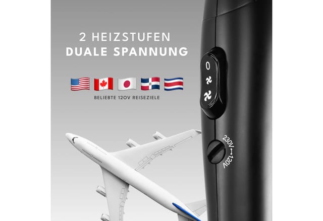 Lebenlang Reisehaartrockner klappbar klein -, 1000,00 W, Duale Spannung & Inkl. Reisetasche mit Stylingdüse, Leichtes Gewicht