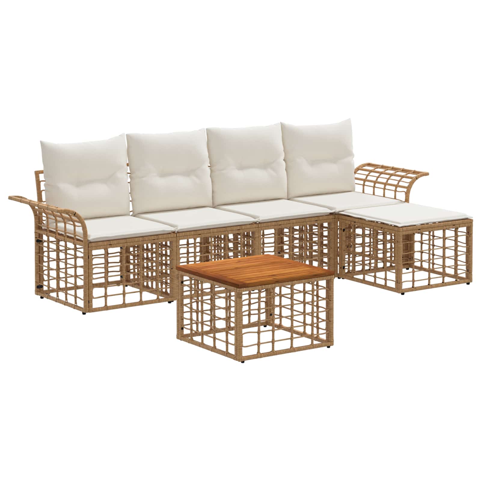 Vidaxl Outdoor Sofa Set 6 Pcs 5-seaters Natural And Cream White