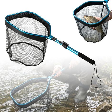 Faltbarer Kescher, Zusammenklappbarer Fischerkescher Mit Teleskopgriff (105 Cm) Für Forelle, Karpfen, Lachs, Wels, Kajak – Einfaches Fangen Und Freilassen.