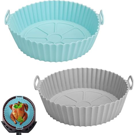 2-teilige Silikon-heißluftfritteusenform, Wiederverwendbarer Heißluftfritteusentopf, Friteusenzubehör, Mikrowellen-backpapier (grau, Grün)