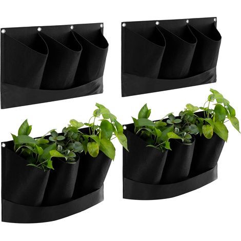 4er-set Hängepflanzgefäße – Wasserdichte Filz-blumentöpfe Mit 12 Taschen – Für Balkon, Terrasse, Veranda Und Innenbereich