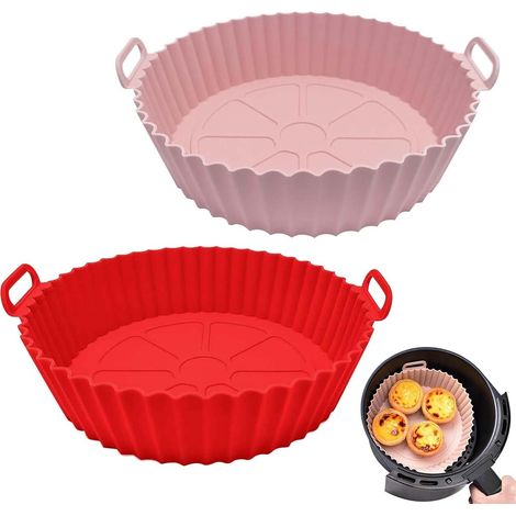 2-teiliges Silikon-airfryer-formen-set, Silikontopf Für Airfryer, Frittierkorb, Wiederverwendbares Silikon-airfryer-kochzubehör Für Airfryer, Mikrowellengeeignet (rosarot)