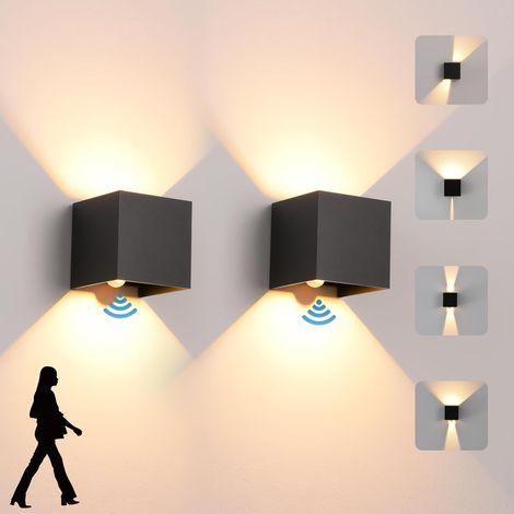 Led-wandleuchten Für Den Innen- Und Außenbereich Mit Bewegungsmelder, 12 W, 3000 K Warmweiß, Moderne Wandleuchte, Ip65 Wasserdicht, Wandleuchten Mit Einstellbarem Abstrahlwinkel, Schwarz
