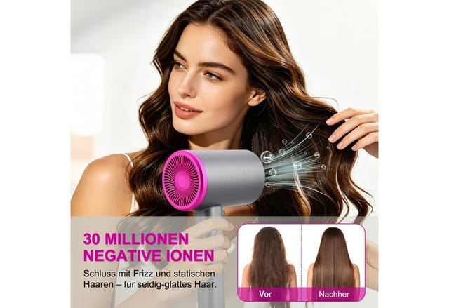 CkeyiN Haartrockner Negativ-Ionen Haartrockner leise Haarföhn 3 Heiz Klappföhn Reiseföhn, 1800,00 W, mit 2 magnetischen Stylingdüsen 2 Geschwindigkeiten Anti-Frizz klein