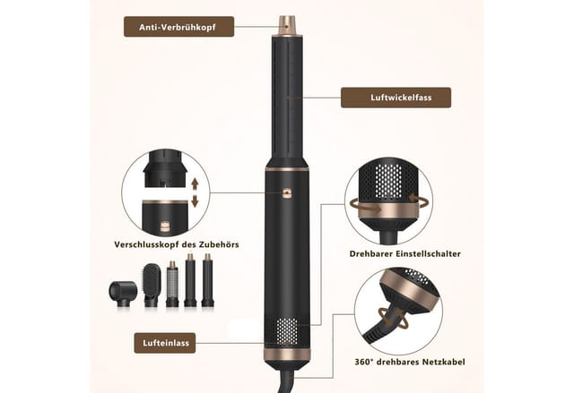 HOMELIVE Lockendreher 5 in 1 Blowout Pinsel, abnehmbares Haarfön Heißluft-Styler, 3 Temperaturen 1000W Negative Ionische Föhn Trockner