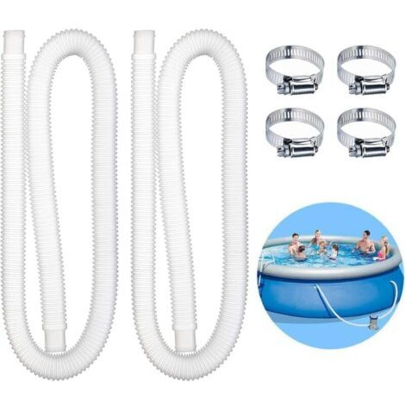 Poolschlauch Für Aufstellpools, 2 Stück, Ersatzschlauch Mit 4 Metallschellen, Schlauch 32 Mm (1,5 M)