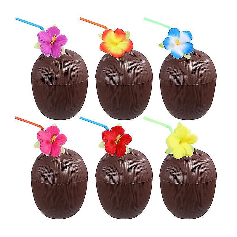6 Kokosnussbecher Mit Strohhalmen