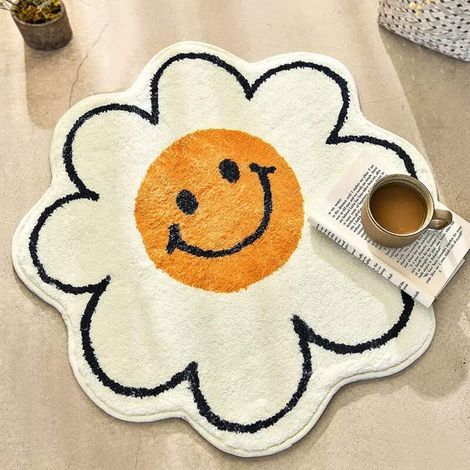 Dbbegk Badematte Mit Sonnenblumen-smiley-gesicht (60 Cm), Super Saugfähig Und Weich, Maschinenwaschbar, Für Dusche Und Badewanne