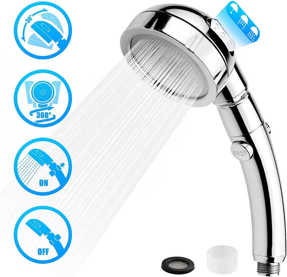 Langray – Pommeau De Douche Rotatif 360° – 3 Modes Haute Pression – Économie D'Eau Jusqu'à 30% – Abs Et Acier Inoxydable – Conception Amovible