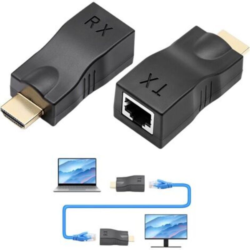Rj45-hdmi-adapter, 2 Stück Hdmi-zu-netzwerk-konverter, Hd-mi-ethernet-konverter, Anwendungsdistanz Bis Zu 30 M, Unterstützt Das Hdcp-protokoll Nicht, Für Hotels Und Konferenzen.