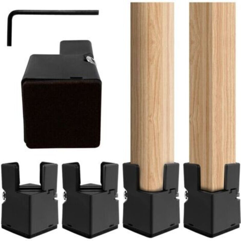 Satz Von 4 Möbelerhöhern, Betthochstellern, Tisch-, Stuhl- Und Sofafüßen Für Quadratische/runde Formen - Durchmesser: 20-35 Mm - Stuhlfüße - Mit Schraubklemme - Schwarz - 4 Stück - 5 Cm