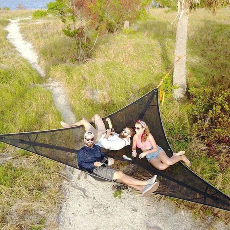 Tragbare Mehrpersonen-hängematte, Dreieckige Hängematte, Camping-hängematte Für Draußen, 2,8 X 2,8 X 2,8 M, Schwarz