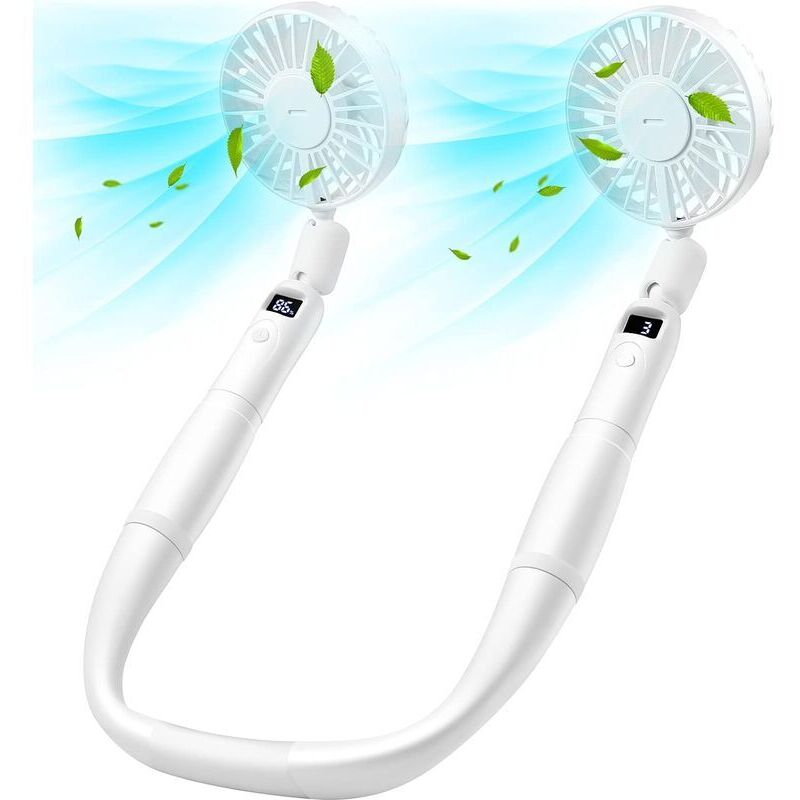 Nuque Halsventilator Und Handventilator, 2-in-1 Wiederaufladbarer Halsventilator Mit Led-display, Tragbarer 360° Verstellbarer Ventilator, Ideal Für Büro, Reisen Und Outdoor (weiß)