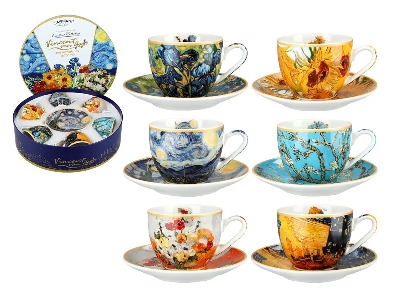 Carmani-set Mit 6 Espressotassen In Einer Runden Schachtel – V. Van Gogh