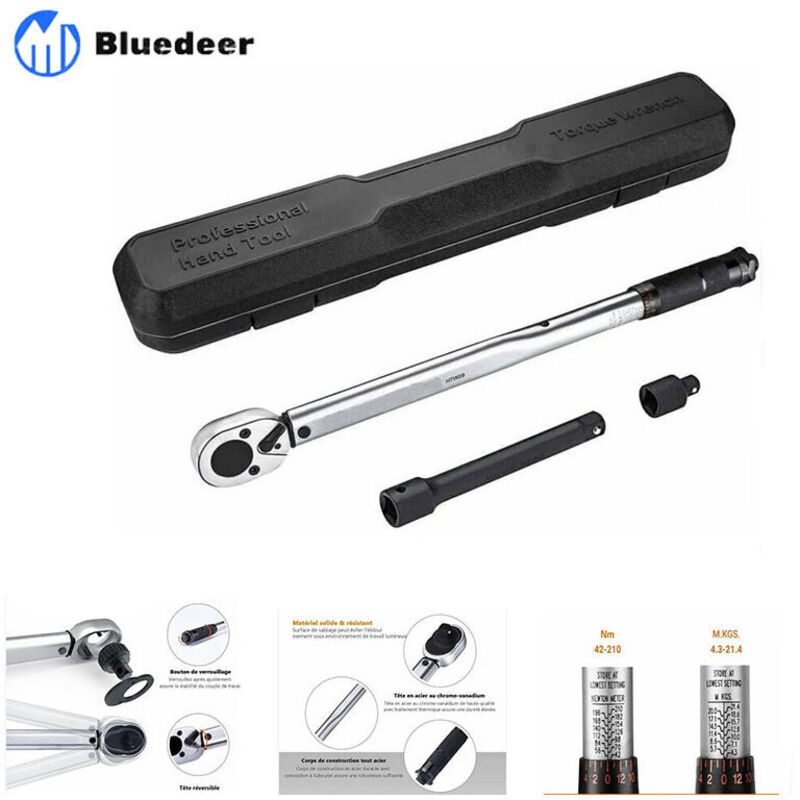 Tacklife Professional 1/2"-drehmomentschlüssel (28–210 N), 24-zahn-kalibrierverlängerung, 3/8"-reduzierstück, Htw2b-crezuo-reparaturtechniker-zertifizierungsbox