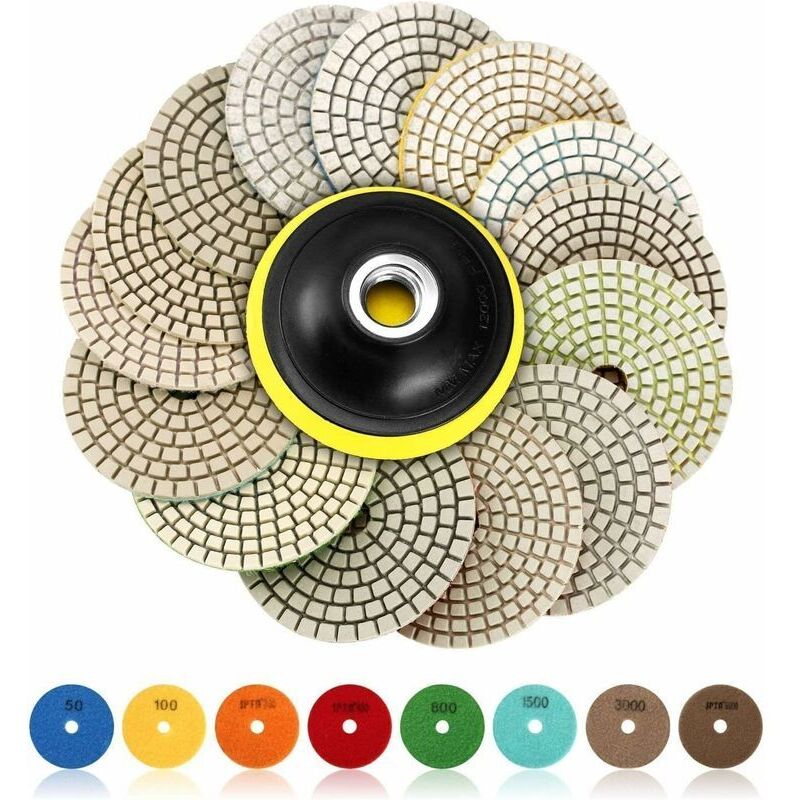 Diamantpolierscheiben, 15er-pack, 100 Mm (4 Zoll), Für Poliermaschinen, Geeignet Für Beton, Granit Und Marmor. Körnung Von 50 Bis 6000. Marke: Crezuo.
