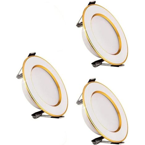 Set Mit 3 Ultraflachen Led-einbaustrahlern Mit 3 Dimmbaren 5-w-leuchtmitteln, 220-v-spotmodul, Ausschnitt 65–85 Mm, Dimmbar, Warmweiß (3000 K), Abstrahlwinkel 120°
