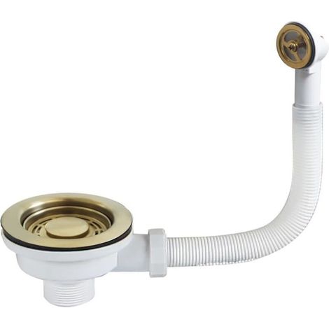 Ablaufgarnitur Mit Rundem Überlauf 114 Mm – Edelstahl Sus304 – Gold/dunkelgrauer Filter Für Küchenspüle