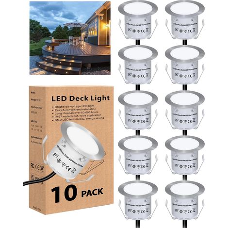 Led-einbaustrahler Für Terrasse, Ip67 Wasserdicht, 32 Mm Durchmesser, Warmweißes Licht, Geeignet Für Garten, Flur, Treppe, Weg, 10er-pack [energieklasse F]