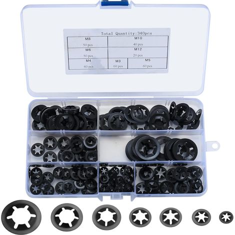 Apex 340 Stück Selbstsichernde Unterlegscheiben, Flachscheiben, Schnellverschluss-innensicherungsscheiben Für Mechanische Ausrüstung, Industrielle Fertigung, Stoßdämpfung - M3/m4/m5/m6/m8/m10/m12