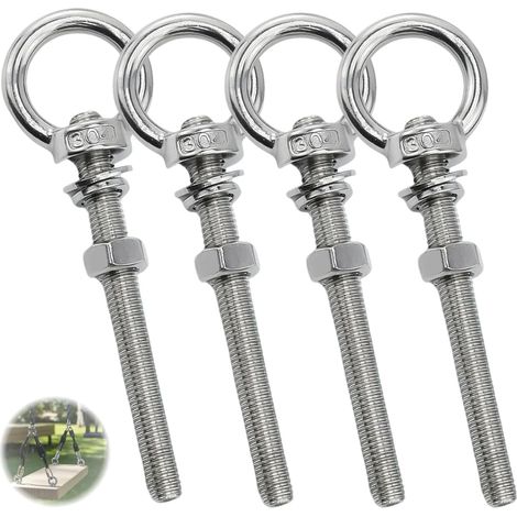 Apex 4 Stück M10 Schraubösenhaken M10 Hebering Edelstahl Schwerlast Für Hängematten Hängesessel Schaukelbefestigung (maschinenschraube – M10 X 100 Mm)