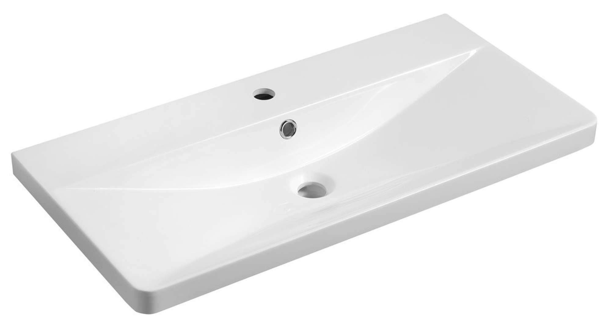Aqualine Sen - Waschbecken 81x40 Cm, Mit Überlauf, Hahnloch, Weiß Sn810