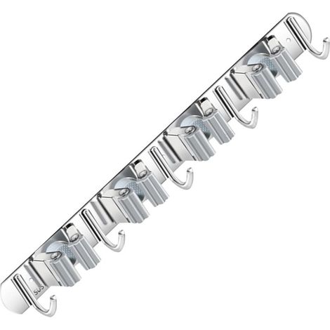 Besenhalter Aus Edelstahl – Wandmontiertes Aufbewahrungsregal Mit 4 Halterungen Und 5 Haken