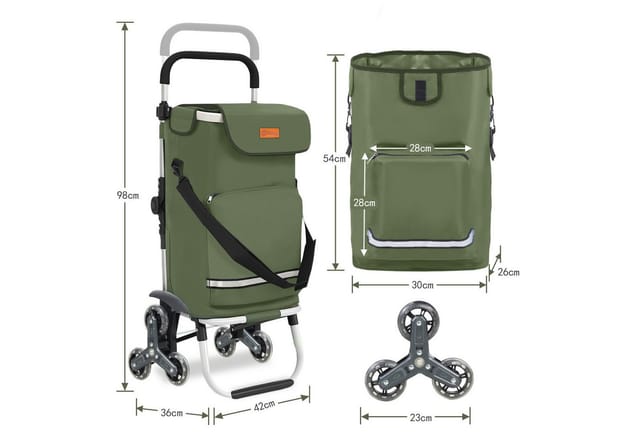 Sekey Einkaufstrolley Klappbarer Einkaufswagen mit Kühlfach, Treppensteiger Trolley 3 in 1, Faltbarer Einkaufswagen inkl. Einkaufschip und Spanngurt