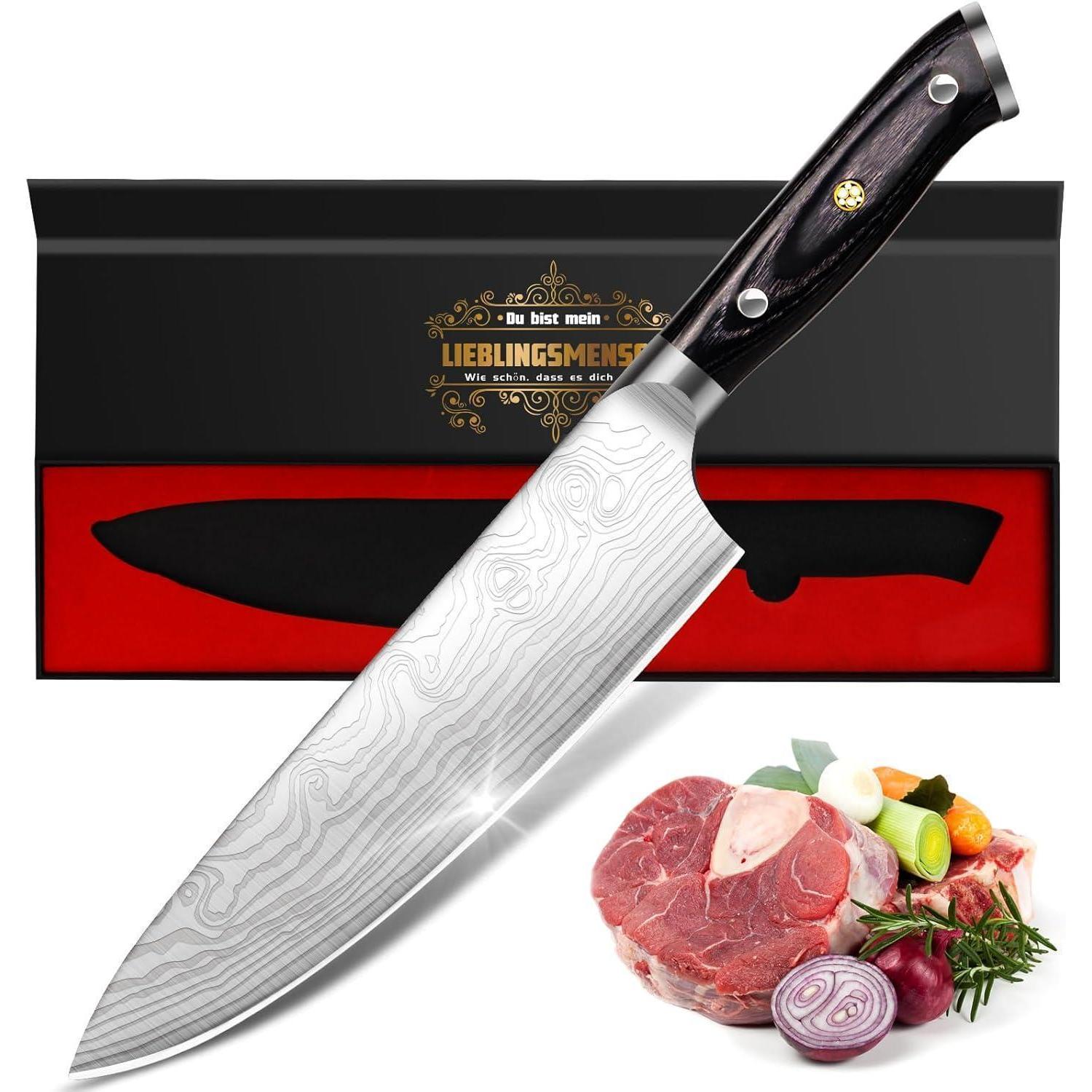 Küchenmesser 34cm Damastmuster Weihnachtsgeschenke Männer Edelstahl