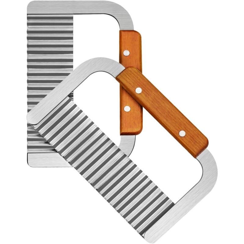 2er-set Wellenschneidemesser – Für Kartoffeln, Kürbis Und Karotten – Mit Edelstahlklinge Und Holzgriff