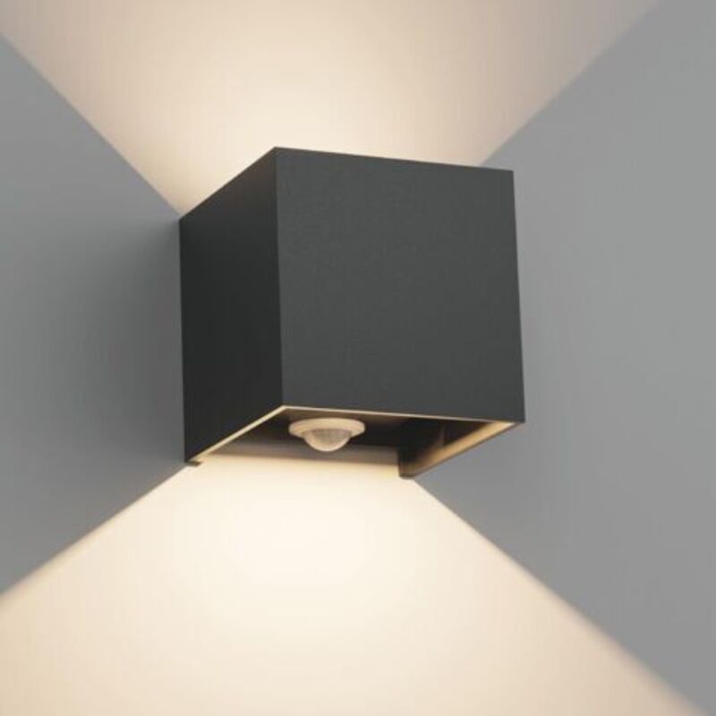 12w Außenwandleuchte Mit Bewegungsmelder, Ip65 Wandlampe Für Innen- Und Außenbereich Mit Einstellbarem Abstrahlwinkel, Up-down-wandleuchte, 3000k, Schwarz [energieeffizienzklasse F]