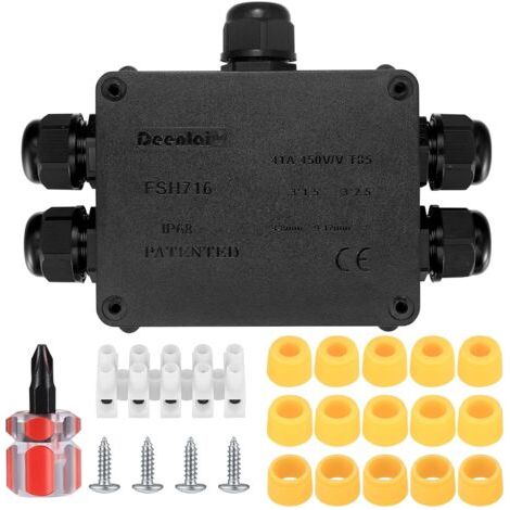 Fenoplastic Ip68 Wasserdichte Anschlussdose, 5-fach Außenanschlussdose, Anschlusskasten Mit Wasserdichten Buchsen Für Kabel Mit Ø4 Mm–8 Mm Und Ø9 Mm–12 Mm Durchmesser Für Den Einsatz Im Garten – 5-fac