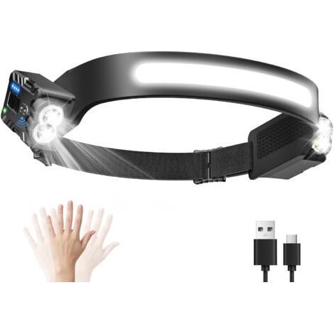 Fenoplastical Ultra-leistungsstarke Led-stirnlampe Mit 8 Leuchtmodi, Ipx4 Wasserdicht, Wiederaufladbar, Mit Bewegungssensor Für Camping, Laufen Und Angeln