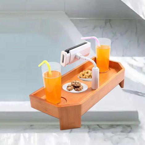 Fenoplastica Bambus-spa-tablett, Rutschfester Beistelltisch Für Getränke Mit Becher- Und Handyhalter, Spa-tablett, Badewanne, Spa-zubehör