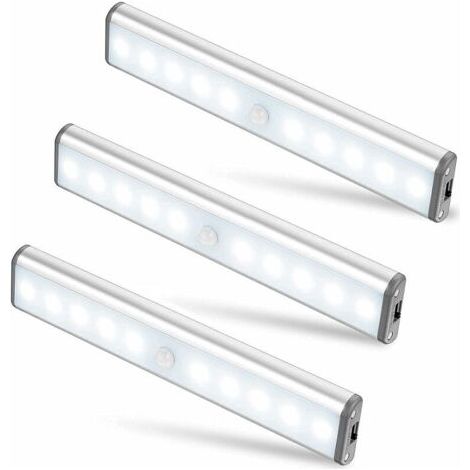 Fenoplasticaulisem 3er-pack 10 Leds, Kabellos, Usb-aufladbar, Magnetisch, Bewegungssensor, 2 Beleuchtungsmodi, Tragbar. Schrankleuchte, Notarbeitsleuchte, Nachtlicht Für Kinder.