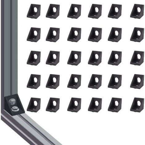 Fenoplastica2020 Aluminium-winkelstück, Winkelcode 2020, Dreieckstütze, Rechtwinklige Verbindung, 30 Stück, Druckguss, Schwarz