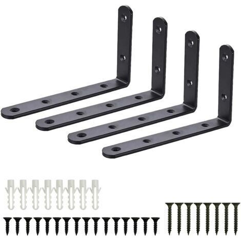 Fenoplastica 4-teiliges L-förmiges Befestigungsset – Schwarzer Edelstahl – Wandmontage Für Regale – Tragkraft Bis Zu 30 Kg – Abmessungen 125 X 75 X 20 Mm