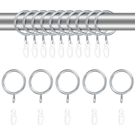 Fenoplastica 24 Stück Silberne Metall-vorhangringe Und Kunststoffhaken - 30 Mm Innendurchmesser Zum Aufhängen Von Duschvorhangstangen