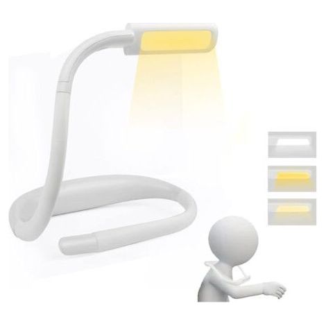 Fenoplastical Wiederaufladbare Nackenleselampe, Led-leselicht, Leselampe Fürs Bett, Helligkeit Einstellbar, 3 Farben, Flexibler Arm, Zum Stricken Und Reparieren, Weiß