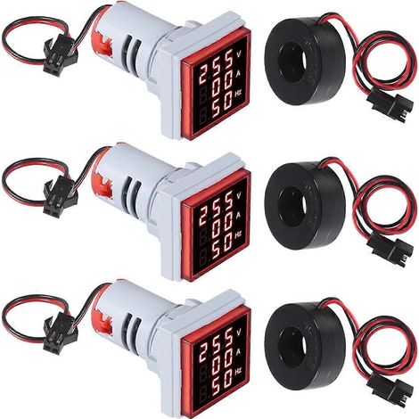 Set Aus 3 Digitalen 3-in-1 Amperemeter-voltmetern (60-500 V, 0-100 A) Mit Led-anzeige, Spannungsdetektor Und Stromprüfer.
