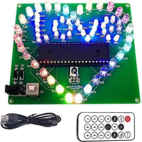 Diy-elektronikbausatz In Herzform Mit Mehrfarbigen Leds, Fernbedienung Und Lötzubehör – Geschenk