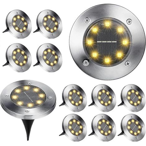 Set Mit 12 Solar-gartenleuchten Für Den Außenbereich, 8 Led-bodeneinbaustrahler, Warmweiß 3000k, Ip65 Wasserdicht, Für Einfahrt, Terrasse Und Rasen.