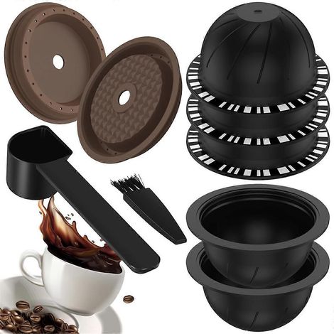 Set Mit 5 Wiederverwendbaren Vertuo-kapseln Für Nespresso-maschinen, Inklusive 2 Silikondeckeln, 1 Löffel Und 1 Brenner.