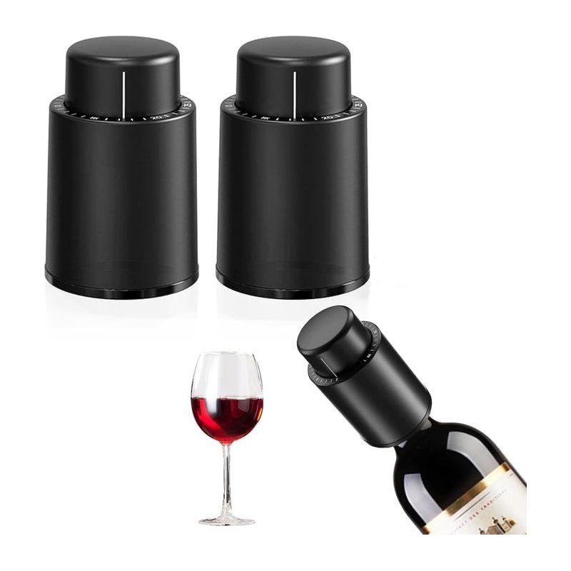 2er-set Vakuum-weinverschlüsse Mit Datumsanzeige. Das Ideale Geschenk Für Wein- Und Champagnerliebhaber.