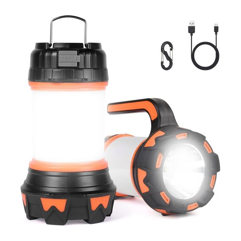 Wiederaufladbare Led-laterne. 4000-mah-akku, 6 Modi, 360-grad-beleuchtung, Ipx4 Wasserdicht. Usb-kabel Im Lieferumfang Enthalten. Orange-rot