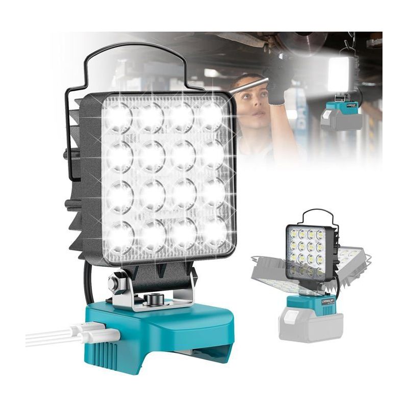Wiederaufladbare Led-lampe Für Makita 18v Akku – 48 W Led-baustrahler Mit Doppelschalter Und Typ-c/usb-anschluss