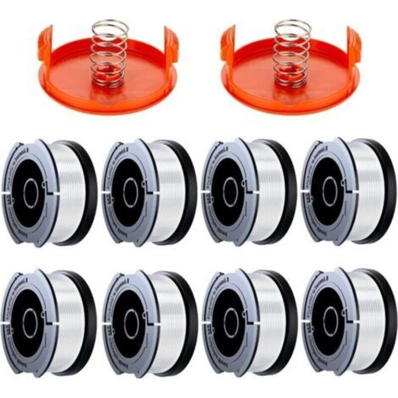 Satz Mit 12 Spulen Trimmerfaden Black & Decker, Trimmerfadenspule 0,2 Cm (8 Trimmerfäden, 2 Abdeckungen, 2 Federn).