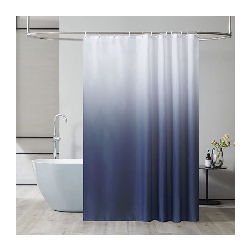 Wasserdichter Und Schimmelresistenter Duschvorhang, 180x200 Cm, Geeignet Für Badewannen, Mit 12 Haken, Farbe: Marineblau Mit Farbverlauf.